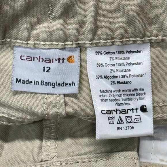 Carhartt Pants Youth Size 12 Brown Canvas Elastic Waist Straight Leg Chores Work - Picture 8 of 9